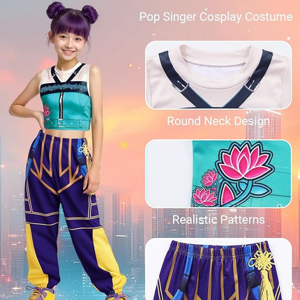 Girls Demon Pop Singer Hunters Costume 3-14 Years Stage Dance Idol Cosplay Outfit, Kids Halloween Costumes