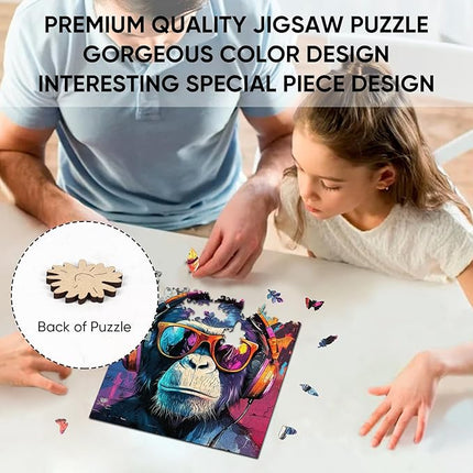 Wooden Puzzles for Adults, Face of Baboon Jigsaw Puzzles 500 Pieces, Modernist Painting Style Adult Puzzles, Family Brain Game Gift, 15.9x15.9 inch