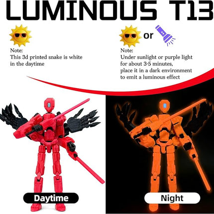 8Inch T13 Action Figure Assembly Completed,3D Printed Multi-Jointed Movable Toy Nova 13 Action Figures Desktop Decorations for Game Lovers Toy (Red Emitting red Light)
