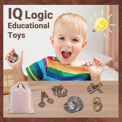 6 Pcs Brain Teaser Metal Wire Puzzles, Mind IQ Test Unlock Toy, Interlock Challenge Puzzle Game Educational Toy Gift for Boys Girls Teens Adults, #B