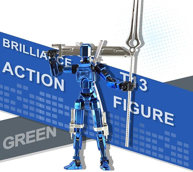 Assembly Completed T13 3D Printed Action Figures,Dummy 13 Robot 13 Movable N13 Action Figure, Lucky 13 Gift for Collectors Desktop Decorations for Game Lovers Toy(Metallic Blue)