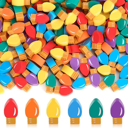 JUNEBRUSHS 150Pcs Christmas Erasers for Bulk, Cute Mini Light Bulb Pencil Erasers Novelty Holiday Erasers for Rewards Prizes Christmas Gifts Xmas Stocking Stuffers