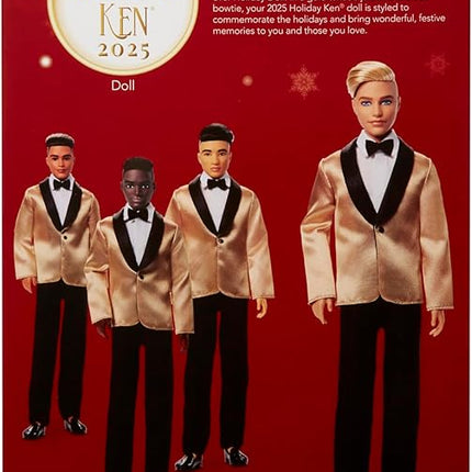 Barbie Signature 2025 Holiday Blonde Ken Collectible Fashion Doll Wearing Full Suit with Golden Jacket in Displayable Packaging & Doll Stand