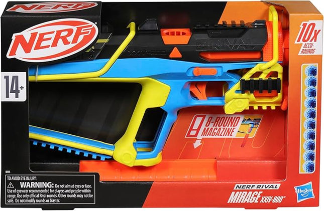Nerf Rival Mirage XXIV-800 Blaster, 10 Nerf Rival Accu-Rounds, 2 Ways to Load, 8 Round Removable Magazine, Pump Action Priming, Gifts for Teens
