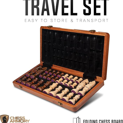 Chess Armory Wooden Chess Set 15 Inch - Premium Sapele Wood Handcrafted Game Board for Adults and Kids with Extra Queen Pieces and Storage Box - Ideal for Home and Travel - Non-Magnetic