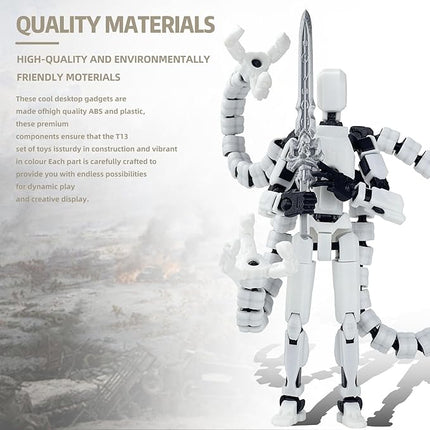 2PCS T13 Action Figure Already Assembled, 3D Printed Multi-Jointed Movable Robot 13 Action Figures Desktop Decorations for Game Lovers Toy, for Collectors Desktop Decorations (White Black)