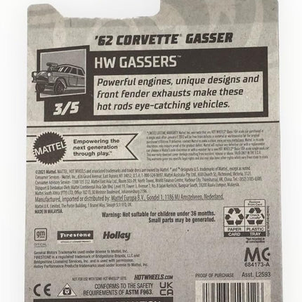 Hot Wheels 1:64 Scale '62 Corvette Gasser Die-Cast Car Model, Red, 6 x 6 x 4 inches, Pull-Back Action, Ages 3+