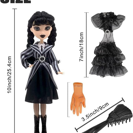 11.5'' Addams Doll with Gift Box, High Heels, Black Dress, and Hair, Perfect Christmas and Birthdays Toy Gift for Girls & Fans (2PCS)