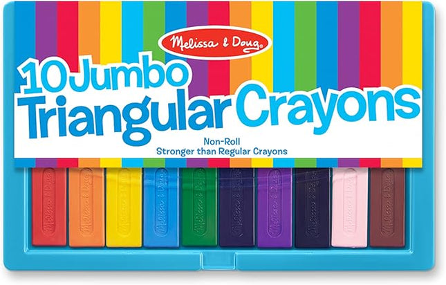 Melissa & Doug Jumbo Triangular Crayons - 10-Pack, Non-Roll, Flip-Top Case