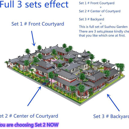 Architecture Chinese Style of Suzhou Garden,Set 2 Center of Courtyard,Micro Block,Classical Famous Building Block Set,Asian Cultures,3888 PCS for Adults and Teens
