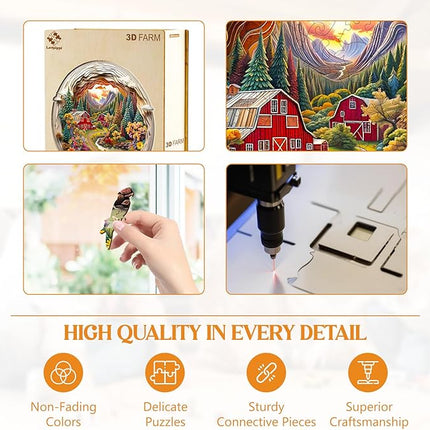 Wooden Puzzles for Adults, Wooden Jigsaw Puzzles for Adults Kids, 3D Farm Unique Shaped Wood Puzzles Adult, Creative Birthday Gifts for Friends Family Game, Home Decor (8.5 * 8.3in 100pcs)