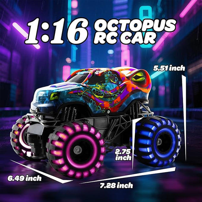 Remote Control Monster Truck, RC Truck with LED Lights, 2.4GHz All Terrain Monster Trucks Toys, Remote Control Car for Boys 4-12 for Kids Christmas Birthday Gifts