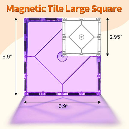 8 Piece Large Square Shape Magnetic Tiles Kids Toys, Magnetic Building Blocks STEM Magnet Building Set Preschool Learning Magnet for Kids Ages 3-5 4-8, Sensory Montessori Toys for 3+