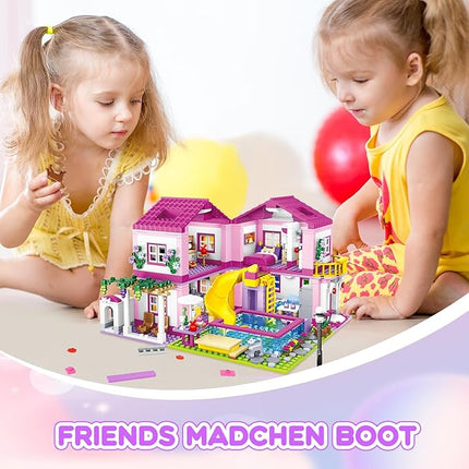 Pink Girls Summer Villa Friends Building Set Compatible with Lego Friends Construction Educational Toy for Kids Age 8-12 and Up 1018 PCS