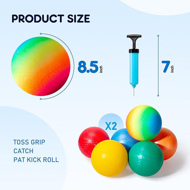 EVERICH Playground Balls Kickball, 6 or 12 Pack 8.5" Dodgeballs Bouncy Kick Balls for Kids Adults Outdoor Indoor, 4 Square Ball School Yard Games for Boys Girls 3-5 5-8 8-12 with Pump