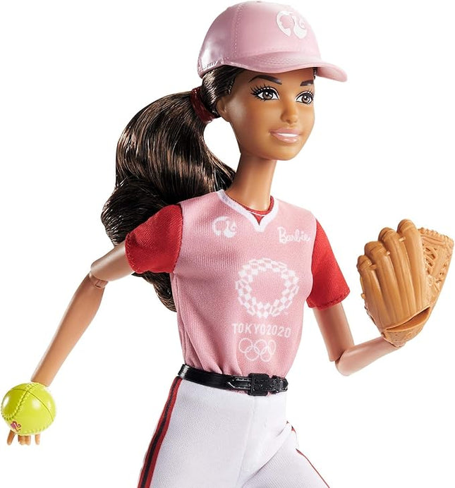 Barbie Olympic Games Tokyo 2020 Softball Doll with Softball Uniform, Tokyo 2020 Jacket, Medal, Softball, Bat and Glove for Ages 3 and Up