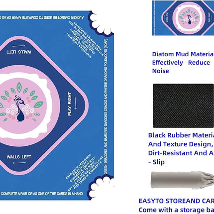 Mahjong Mat-Non-Slip Noise Reduction Gaming Mat,with Playing Instructions for Learnin,for Mahjong、Poker-Board Games、Card Games、Dominoes (31.5In*31.5In) (Blue)