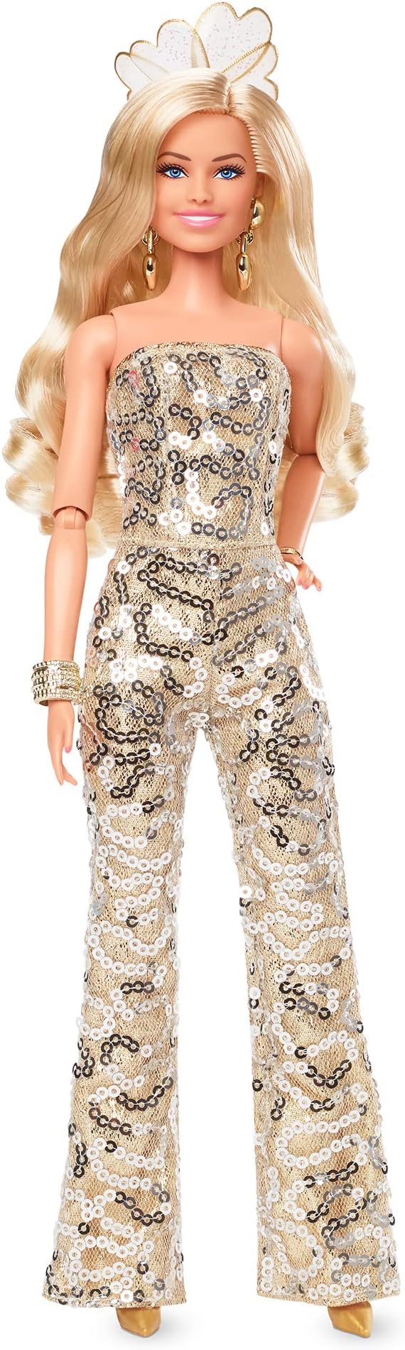 Barbie Margot Robbie as in Gold Disco Jumpsuit The Movie Collectible Doll (HPJ99)