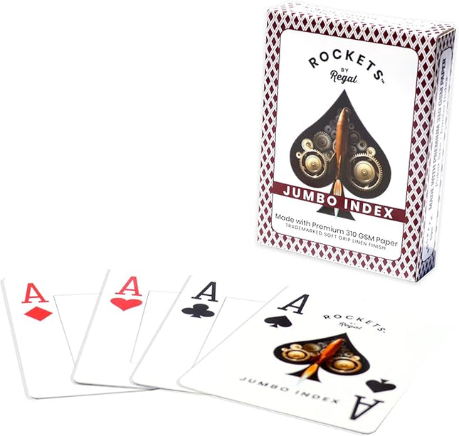 Regal Games [12 Decks] Rocket Jumbo Playing Cards - Contains 6 Red & 6 Blue Decks, 310 GSM Paper, 2.5" x 3.5" Plastic Coated Cards with Extra Large Print