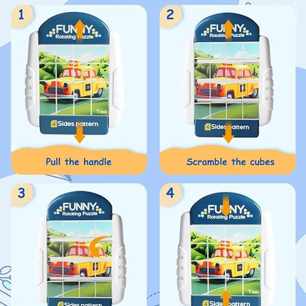 16-Piece Rotating Puzzles for Kids 4-6, Toddlers Puzzles 2-4, Road Trip, Airplane Activities Game, Travel Toys - Brain Teaser, Fine Motor Skills, Birthday Gifts Boys & Girls - Transportation