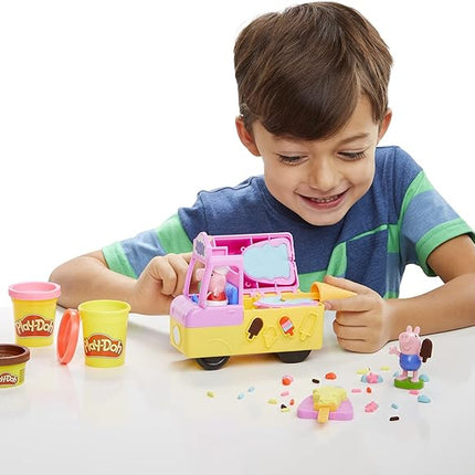 Play-Doh Peppa's Ice Cream Playset with Truck, Peppa Pig and George Figures, and 5 Non-Toxic Modeling Compound Cans, Toy for Kids 3 Years and Up