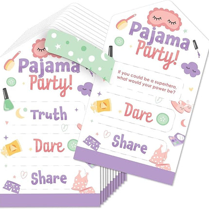Big Dot of Happiness Pajama Slumber Party - Girls Sleepover Birthday Party Game Pickle Cards - Truth, Dare, Share Pull Tabs - Set of 12
