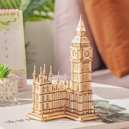 ROBOTIME 3D Puzzle for Adults Wooden Craft Kits for Teens DIY Construction Model Kit with LED Light to Build Educational Big Ben Set Toys Birthday Gifts