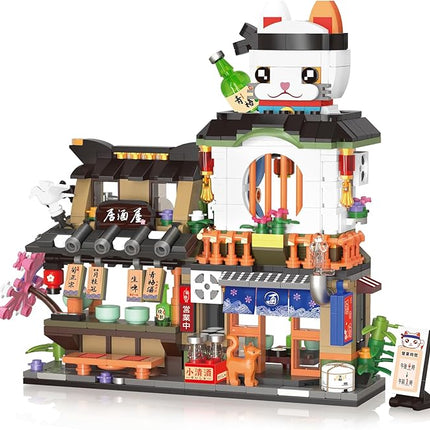 Japanese Street View Izakaya Shop Mini Building Blocks, MOC Creative Cute Japanese Toys Model Set, 809 PCS Simulation Architecture Construction Toy, Gift for Adults Kids Girls Boys 6-12