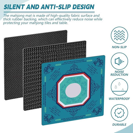 Mahjong Mat, Non-Slip Noise Reduction Mahjong Mat for Mahjong Table, Game Mat Suitable for Mahjong, Card Games, Board Games, 32 in * 32 in Game Mat, Can Be Stored in Our Storage Bag (Blue)