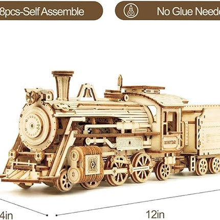 ROKR 3D Wooden Puzzle for Adults-Mechanical Train Model Kits-Brain Teaser Puzzles-Vehicle Building Kits-Unique Gift for Teens on Birthday/Christmas Day(1:80 Scale)(MC501-Prime Steam Express)
