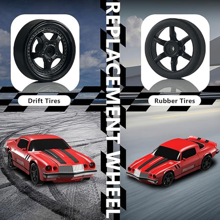 Remote Control Car RC Drift Car 2.4GHz 1:24 4WD 15KM/H High Speed Racing Sport Car with LED Lights Drifting Tire Racing Sport Toy for Adults Boys Girls Kids Gift 2Pcs Rechargeable Batteries