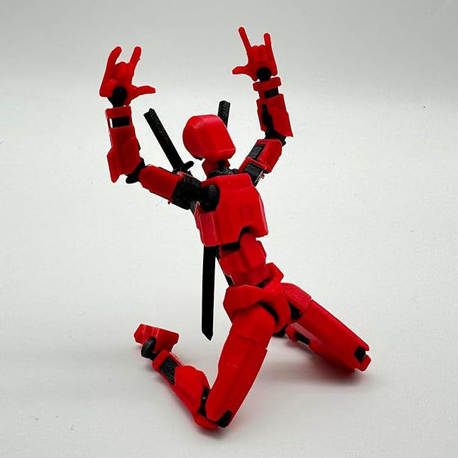 (Assembly Completed) 3D Printed Figure 5.54-inch Dummy13 with Weapon Expansion Set, Full Body Mechanical Movable Toy, Desk Decoration. (Bright Red)