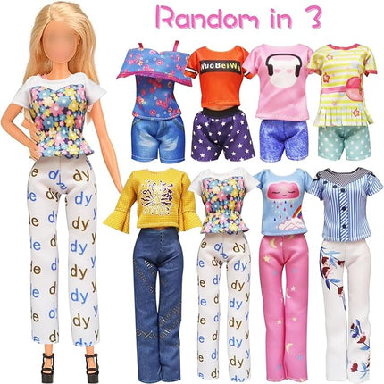 20 Pcs Doll Clothes and Accessories Handmade 3 Sequins Dresses 4 Fashion Dresses 3 Tops and Pants Casual Outfits 10 Shoes for 11.5 inch Girl Dolls in Random