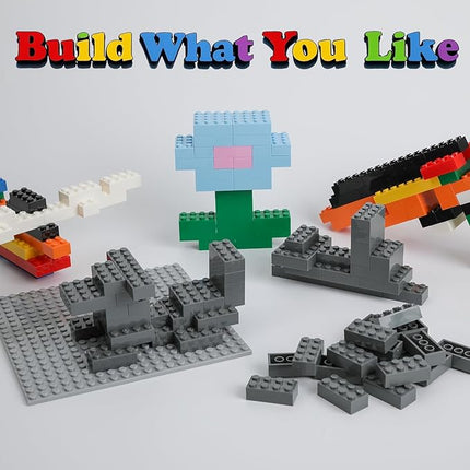 500 Piece Classic Building Bricks and 1 Gray Baseplate, 2x4 Bricks Bulk Creative Building Toys, Blocks Bulk for Kids Ages 6+, Dark Gray(Samll Bricks, 1.25x0.62x0.47 in)