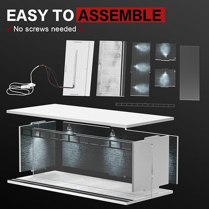 1/64 Scale Diecast Display Case for Hot Wheels Matchbox Cars, Toy Car Model Mini Garage with LED Light and Acrylic Cover, Stackable Parking Lot Diorama Storage for Collection Present