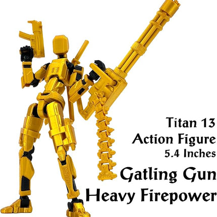 Gatling Gun T13 Titan 13 Action Figure Set【Assembled】, Robot Action Figure 3D Printed robo 13 Action Fidget Toys Dummy Figure Articulated, Lucky 13 for Collectors Desktop Decorations (Black-Green)