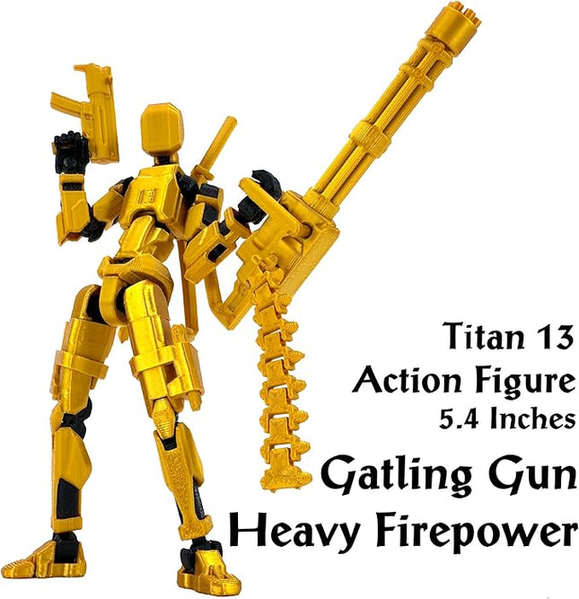 Gatling Gun T13 Titan 13 Action Figure Set【Assembled】, Robot Action Figure 3D Printed robo 13 Action Fidget Toys Dummy Figure Articulated, Lucky 13 for Collectors Desktop Decorations (Black)