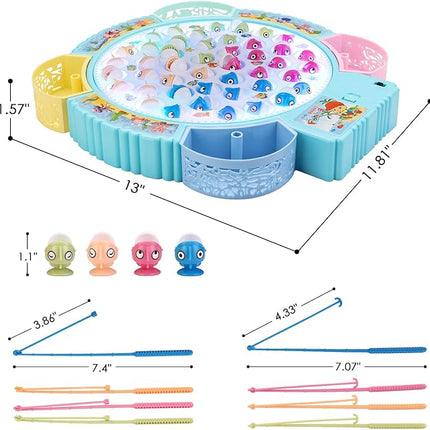 Light Up Fishing Game Toys, Rotating Board Game with Music Including 45 Fishes and 8 Fishing Poles, Party Game Toys for Kids Age 4 5 6 7 8 and Up