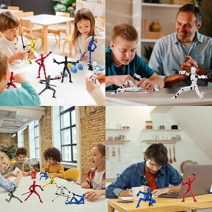 4PCS Assembled Titan T-13 Action Figures Set - Robot Action Figure Fidget Toys for Boys Lucky Dummy Nova N13 Anime Figures with Multi Movable Joints Toys for Kids (White+Black+Blue+Red)