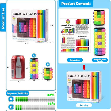 R.Y.TOYS Rotate and Slide Puzzle-Design Patent,Fidget Toys(Restore Order/Create Patterns) 8 Colors,4 and 8 Layers-Detach Piece for Quick Play,Brain Teaser,Sensory Toys Gifts,Easter Basket Stuffers