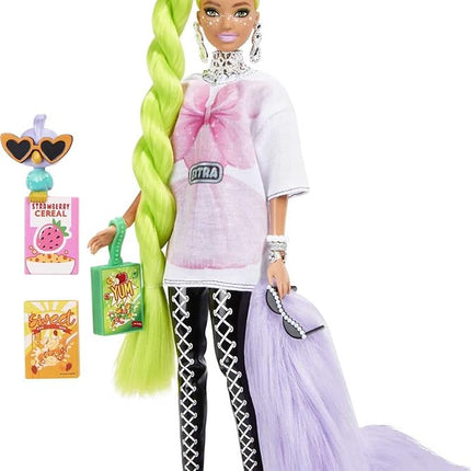 Barbie Extra Doll &Accessories with Neon Green Hair, Feather Boa & Pet Parrot