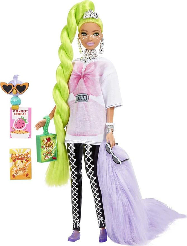 Barbie Extra Doll &Accessories with Neon Green Hair, Feather Boa & Pet Parrot