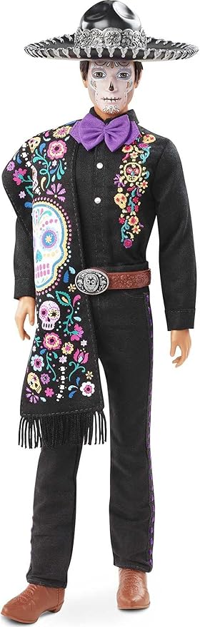 Barbie 2021 Dia De Muertos Ken Doll (12-in) Wearing Embroidered Shirt, Serape & Sombrero, with Calavera Face Paint, Gift for Collectors