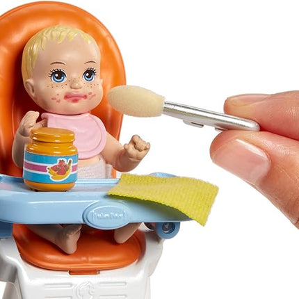 Barbie Babysitting Playset with Skipper Friend Doll, Color-Change Baby Doll, High Chair, Crib and Themed Accessories for 3 to 7 Year Olds
