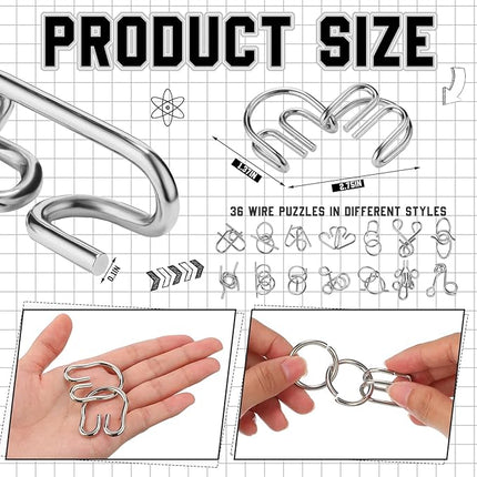 Yilloog Metal Brain Teaser Puzzles Set of 36 with Pouch, Steel IQ Games Physics Mind Metal Puzzles for Adults Basket Stocking Stuffers for Boys Girls Adults Challenge Gifts (Easy)