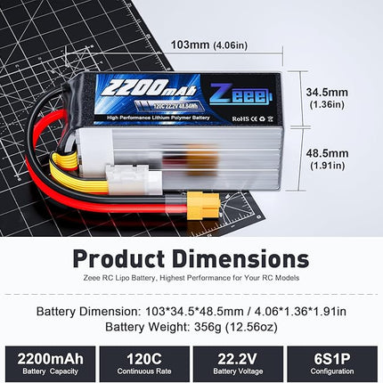 Zeee 6S Lipo Battery 2200mAh 22.2V 120C Soft Case Battery with XT60 Connector for RC Airplane Helicopter RC Car Truck Tank Drone Racing Hobby(2 Pack)
