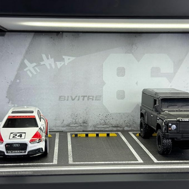 1/64 Model Car Display Case - Compatible with Hot Wheels Matchbox Mini GT Diecast Cars,Acrylic Box for Toy Cars Display Décor and Storage,Stackable Garage Diorama with LED Lights(1T-86)