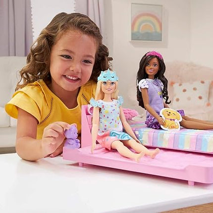 Barbie My First Barbie Doll House Furniture, Bedtime Playset with Trundle Bed, Plush Puppy & Accessories, Toys for Little Kids, 13.5-inch Scale