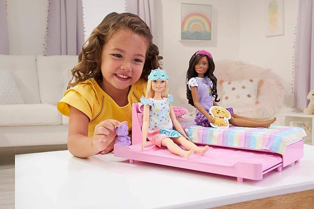 Barbie My First Barbie Doll House Furniture, Bedtime Playset with Trundle Bed, Plush Puppy & Accessories, Toys for Little Kids, 13.5-inch Scale
