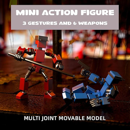 4-Pack Mini Action Figures Set - Assembled Robot Anime Figures with Movable Joints - Fidget Toys for Boys and Girls (White, Red, Grey, Yellow)